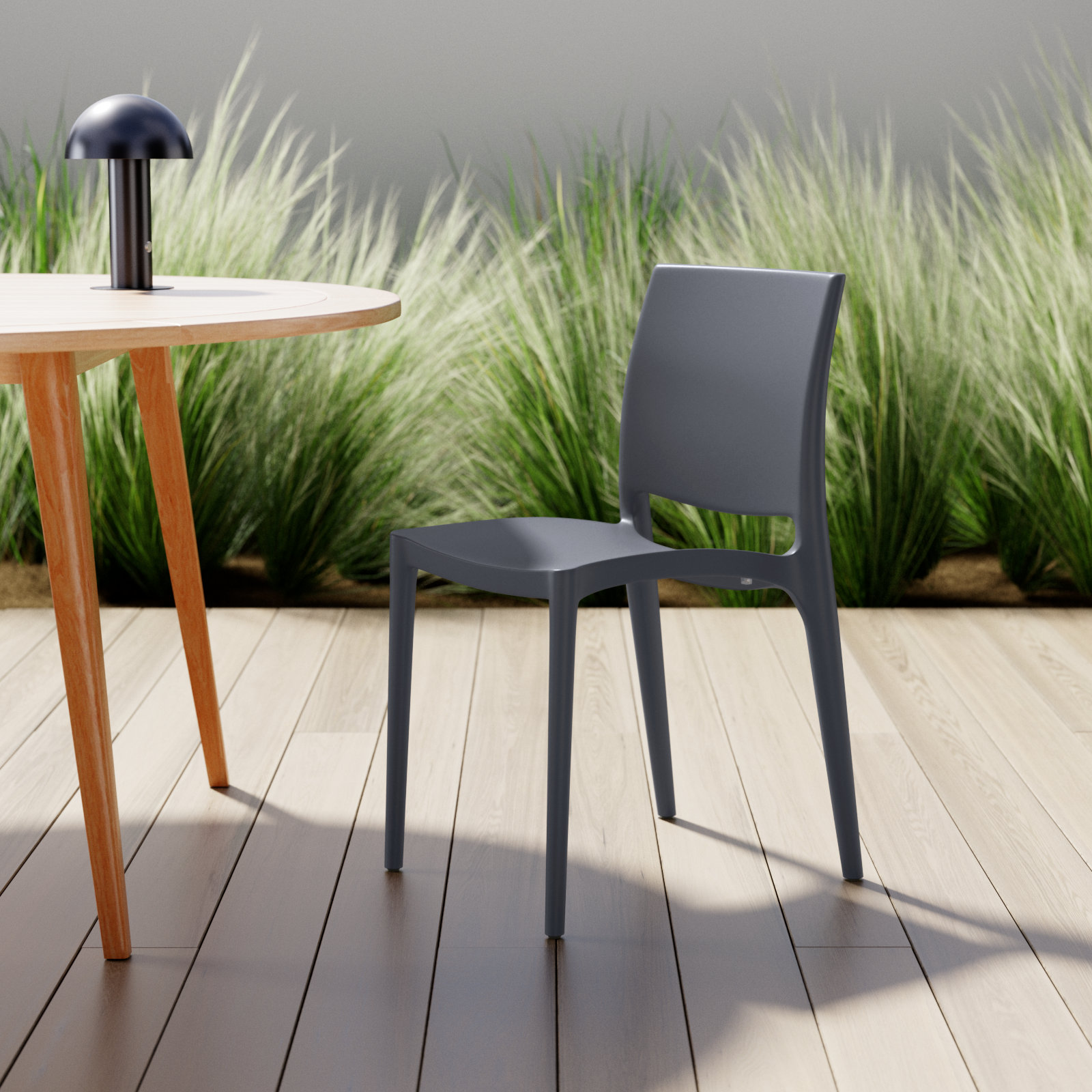 Burt Stacking Patio Dining Side Chair, Dark Gray
