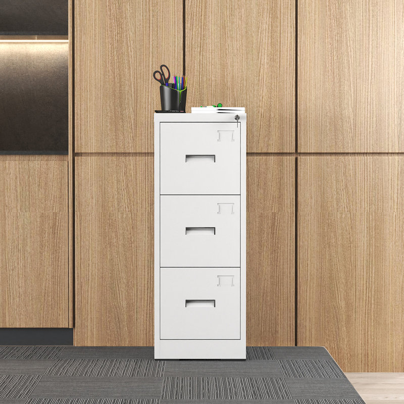3 Drawer Metal Vertical File Cabinet With Lock And Card Slot Office Home Vertical File Cabinet For A4 Legal/Letter Size Narrow File Cabinet Locked,Assembly Required