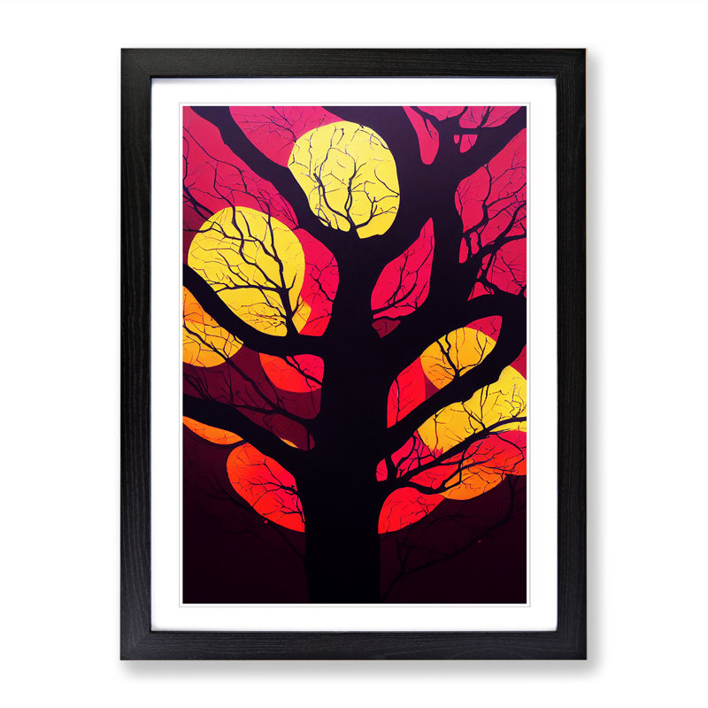 FRM-V0523-1871X Plum Tree In Colour 1 Piece Single Picture Frame Wall Art, 46cm H x 34cm W x 2cm D, Black