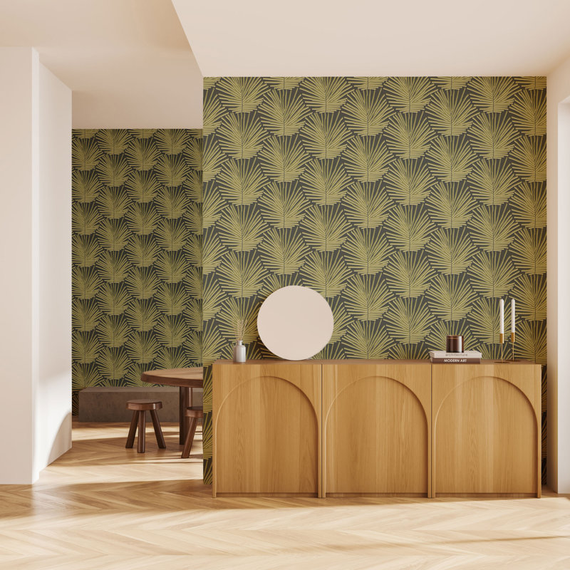 Isle of Palms Wallpaper, Self-Adhesive, Olive Charcoal