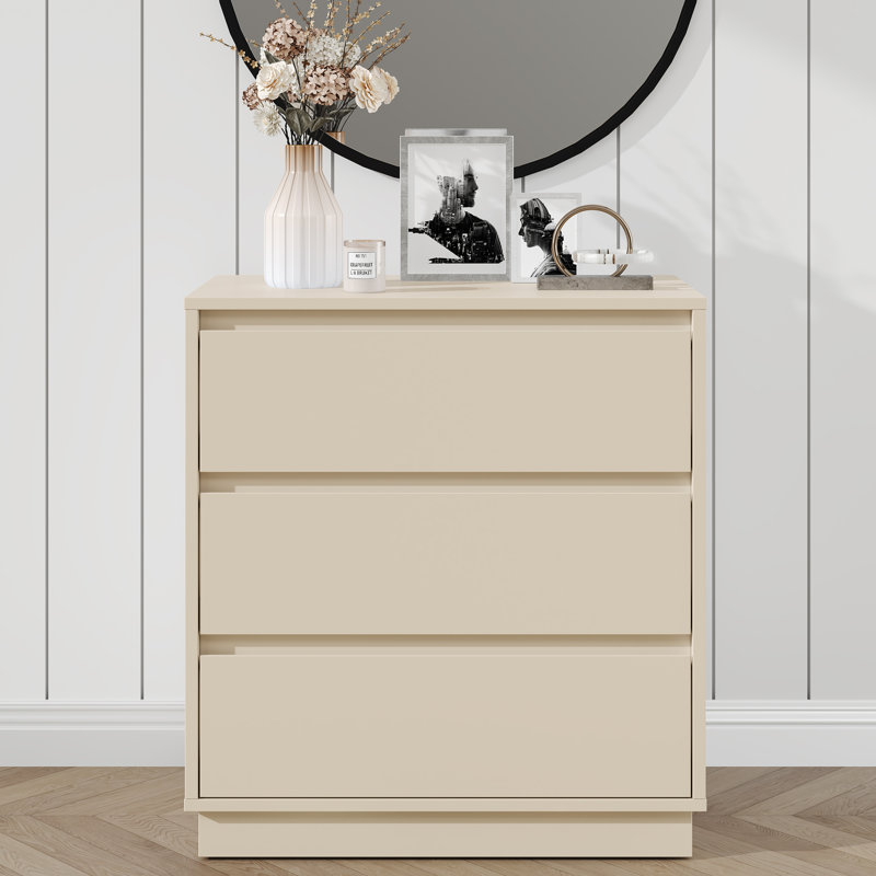 Large Wood Nighstand With 3 Drawers, Beige