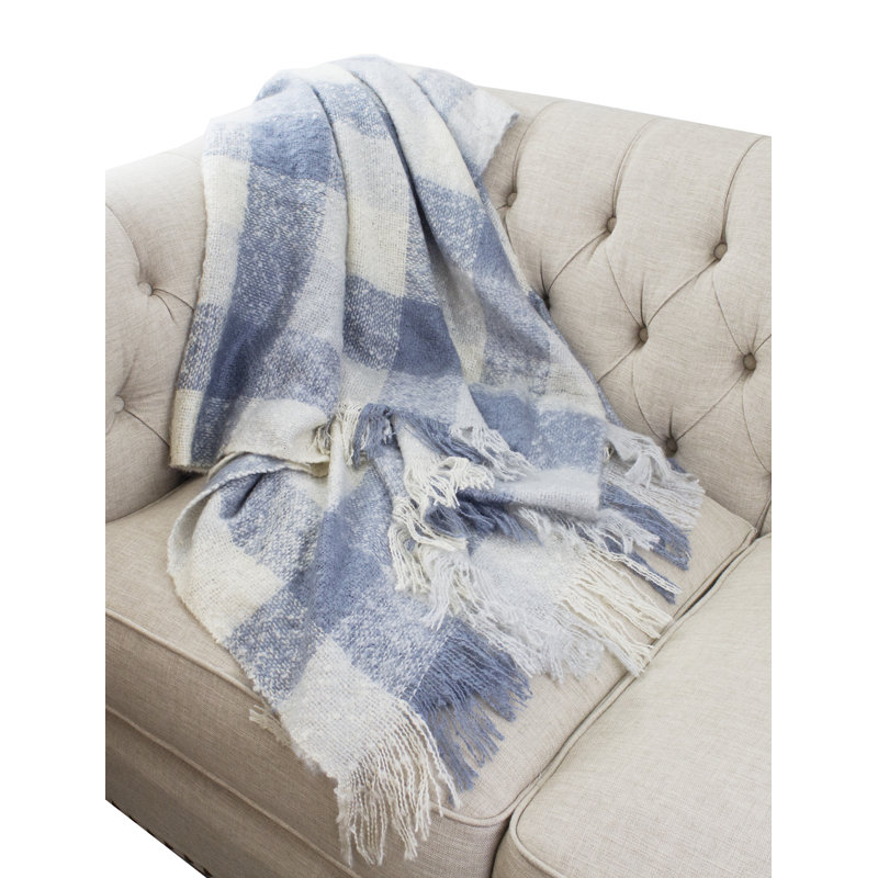 Knitted Throw Blanket, Gray/Blue