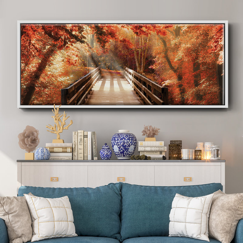 Autumn Bridge- Framed Canvas, 24" H x 60" W