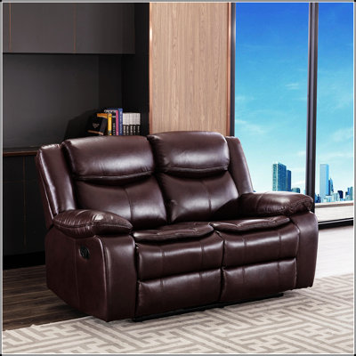 Breathable Leather Manual Reclining Loveseat For Ultimate Comfort And Modern Living Room Style