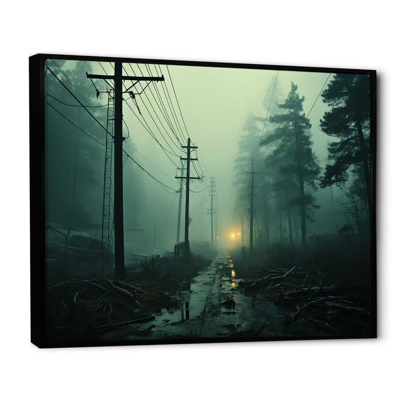 Lignes électriques bleu sarcelle et mystère I, H 30 po x l 40 po x P 1,5 po, Cadre flottant noir