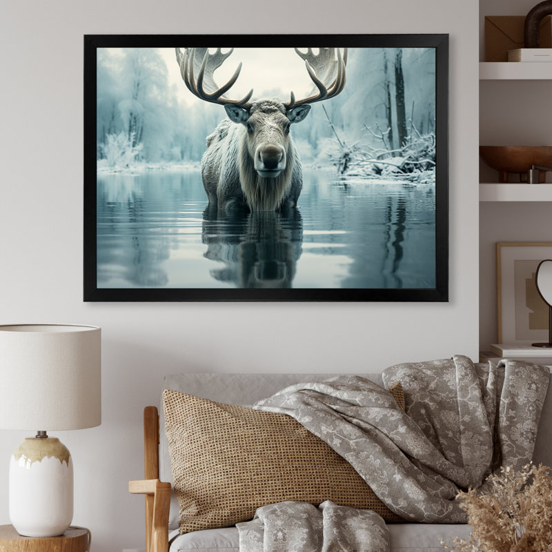 «Blue Blue Moose», impression sur toile encadrée, H 34 po x l 44 po x P 1,5 po, Cadre simple noir