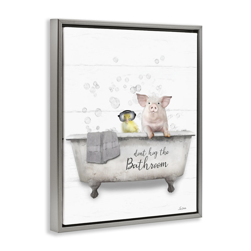«Don't Hog Bathroom» par Lori Deiter, H 31 po x l 25 po, Cadre flottant gris lustré