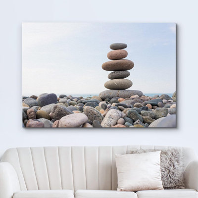 Zen Stones " Zen Stones Balance Pebbles Stack Over Blue Sea "