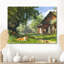 Chien dans l'herbe verte à côté de la maison de campagne - impression d'art mural paysage-1219422662-1219422668