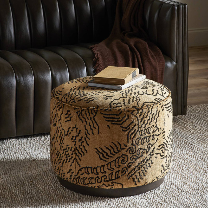 Sinclair Round Ottoman, Black Hair On Hide Genuine Leather