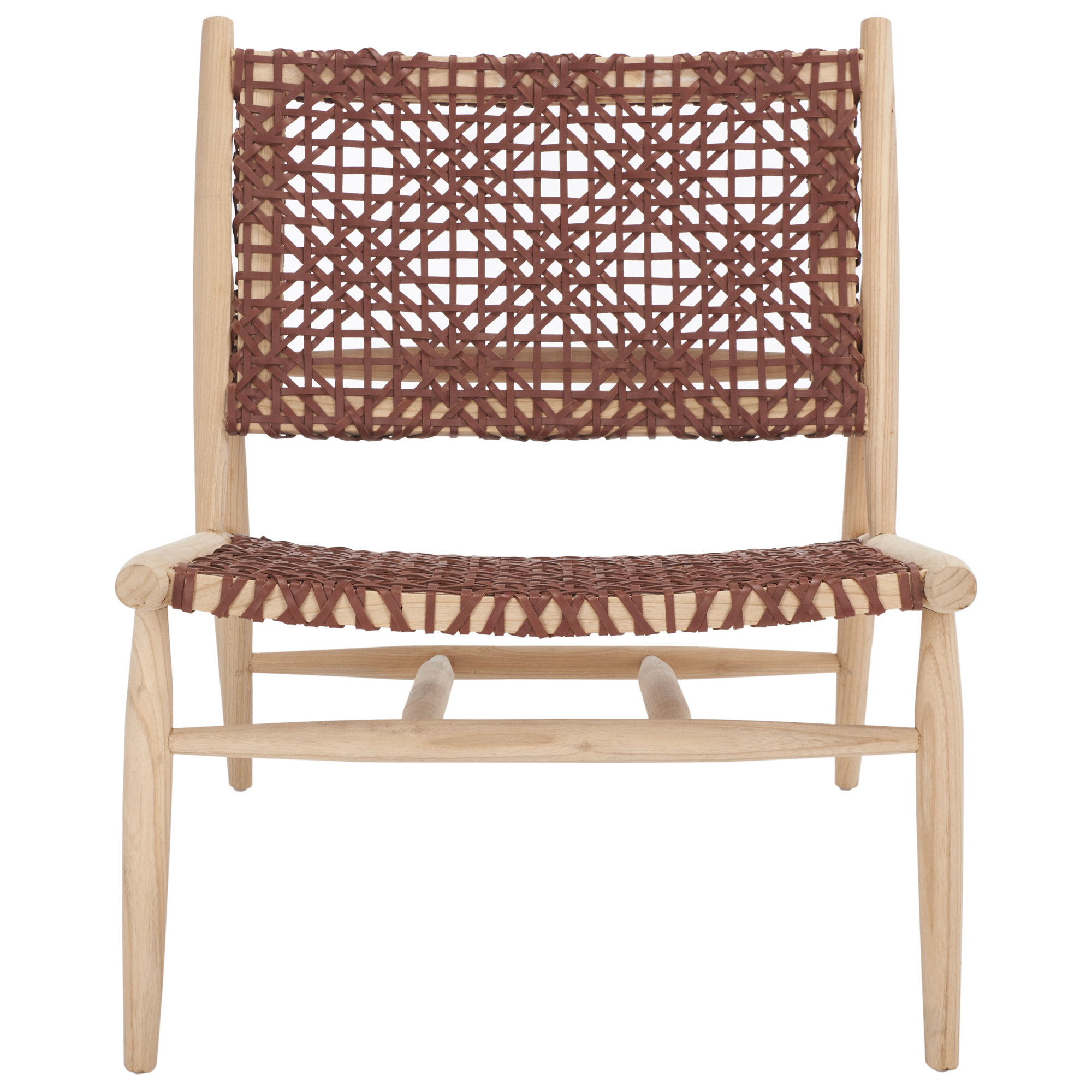Kazbah Upholstered Side Chair, Cognac Genuine Leather/Natural Legs