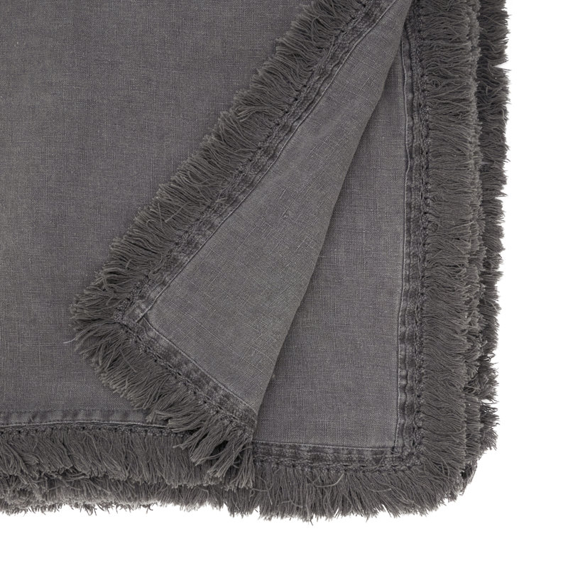 Stonewashed Linen Fringed Tablecloth, 59" W x 102" L, Gray