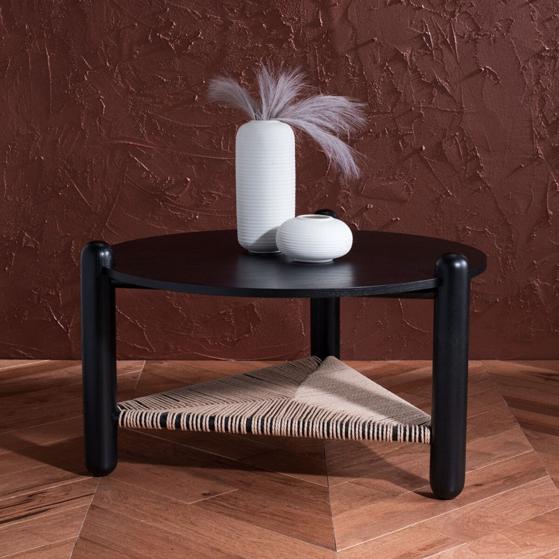 Table basse à 3 pieds avec rangement Trish, Bois noir, Noir