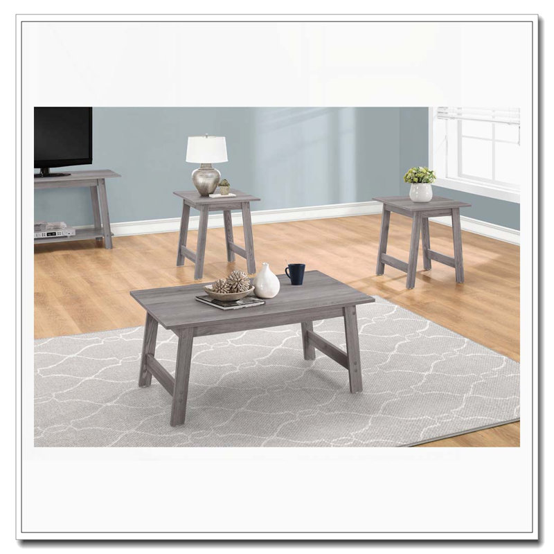Ensemble de 3 tables basses et tables de bout minimalistes, Gris