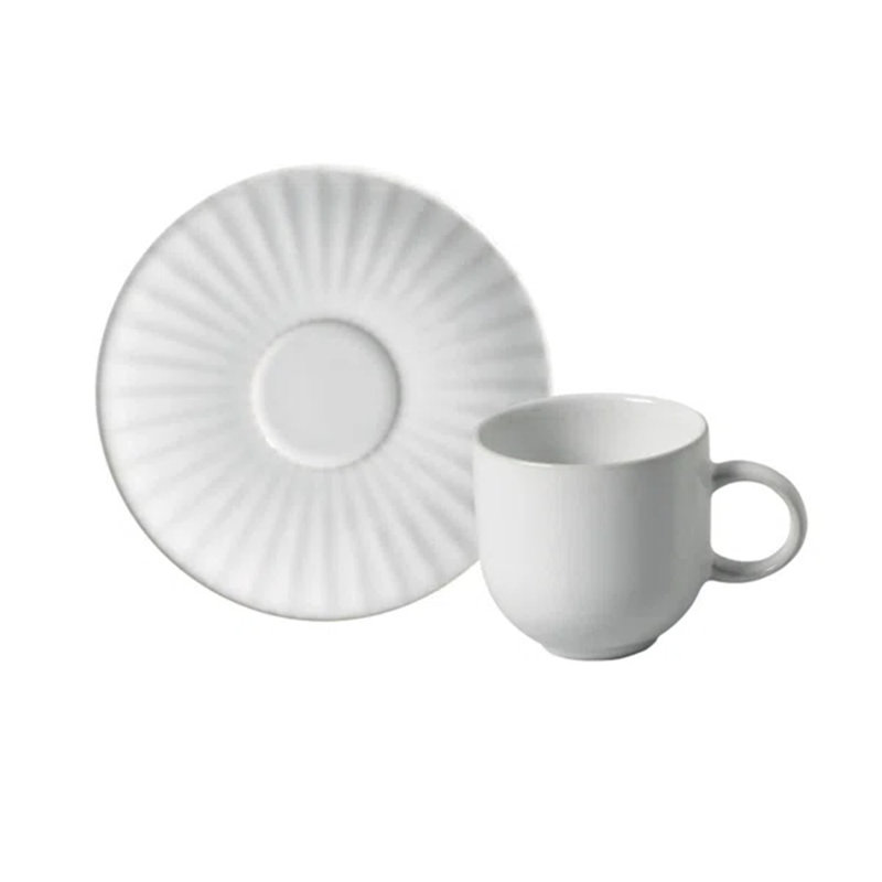White Ceramic Coffee Cups and Saucers Set of 6