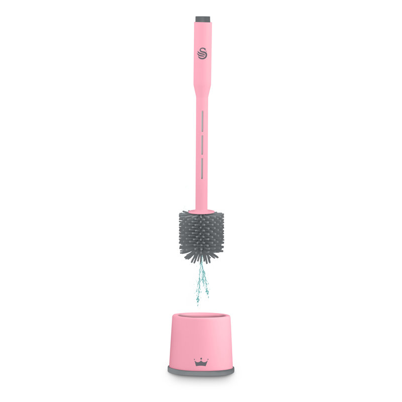 Swan SWFC1001QOCN Lynsey Queen of Clean Dispensing Toilet Brush with Refillable Cleaning Solution Dispenser, Anti-Clog/Anti-Drip Silicone Bristles, Pink