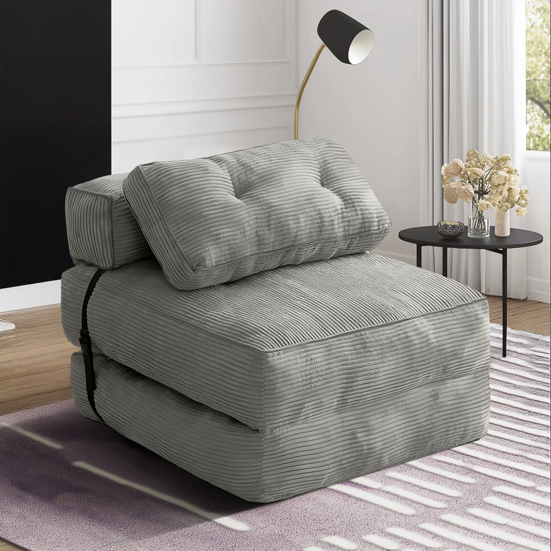 Convertible Flip Chair, Floor Couch Lazy Sofa, Corduroy Upholstered Folding Futon Sofa Bed With Adjustable Backrest, Foldable Lounge Mattress With Pillow For Living Room Bedroom
