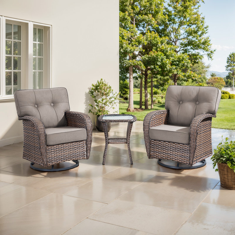 Ensemble de chaises berçantes pivotantes 3 pièces avec coussins de dossier en T et table d'appoint Agnes, Gris