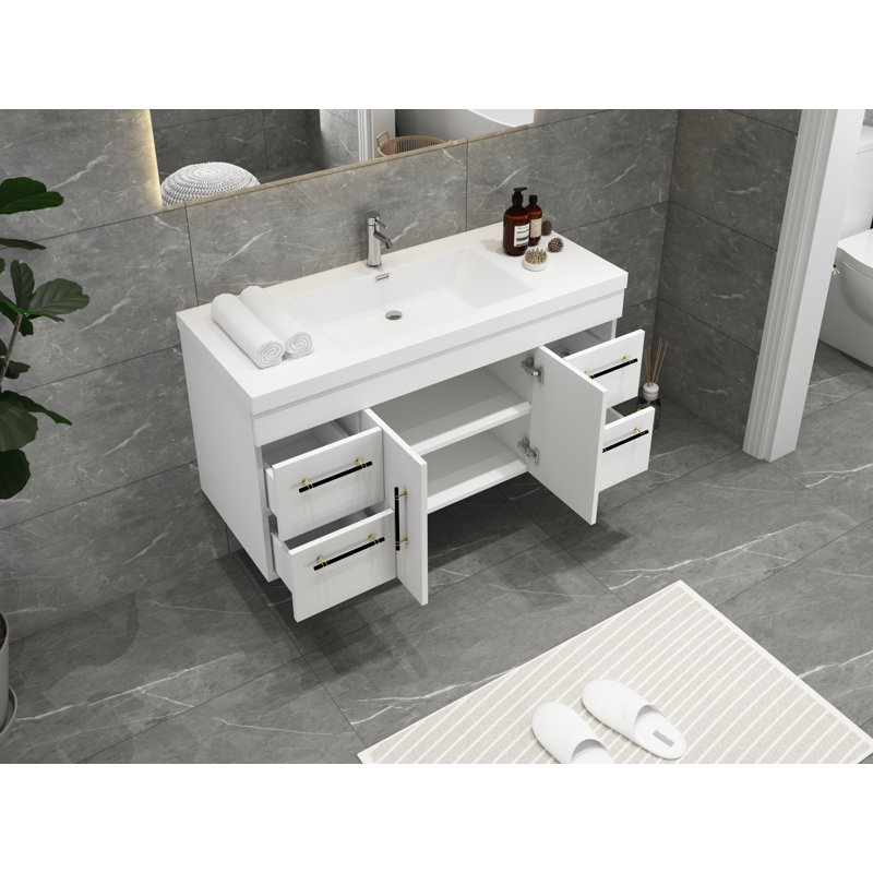 Romer 47.2'' Single Bathroom Vanity with Acrylic Top, White, Black