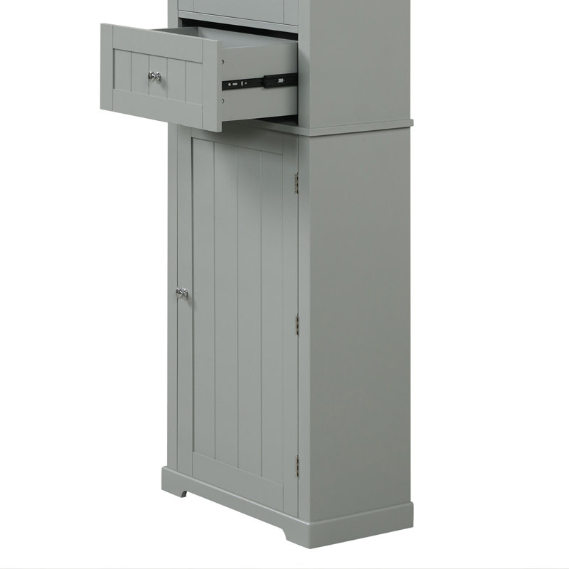 Tall Bathroom Storage Cabinet, Freestanding Storage Cabinet With Drawer And Adjustable Shelf, Gray