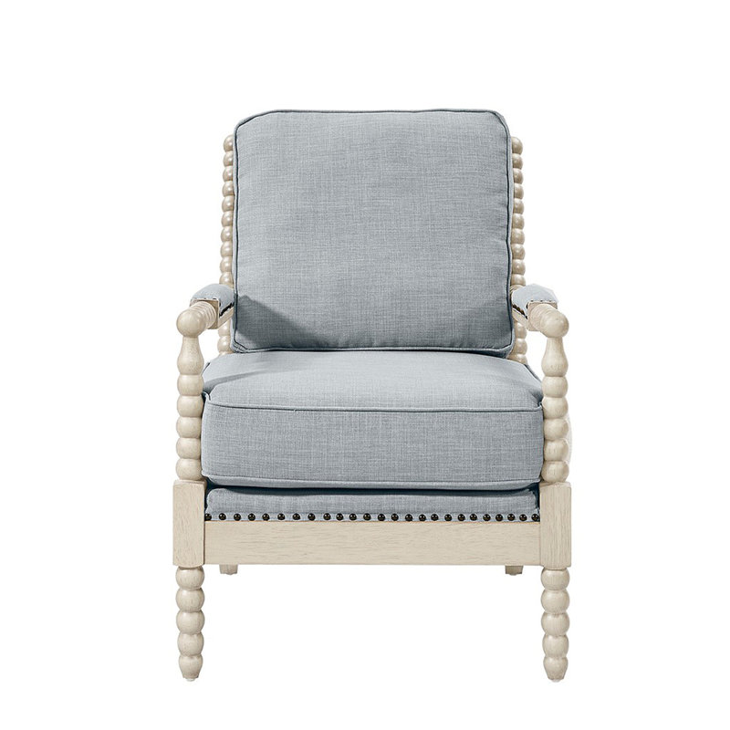 Fauteuil Accent, Tissu gris pâle, Bois beige