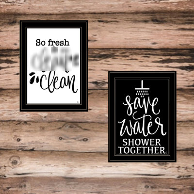 "Ready To Hang 'Clean/Shower Together' 2 Print, Multicolor On Paper, In Black Frame By Fearfully Made Creations , Frame, Paper Print