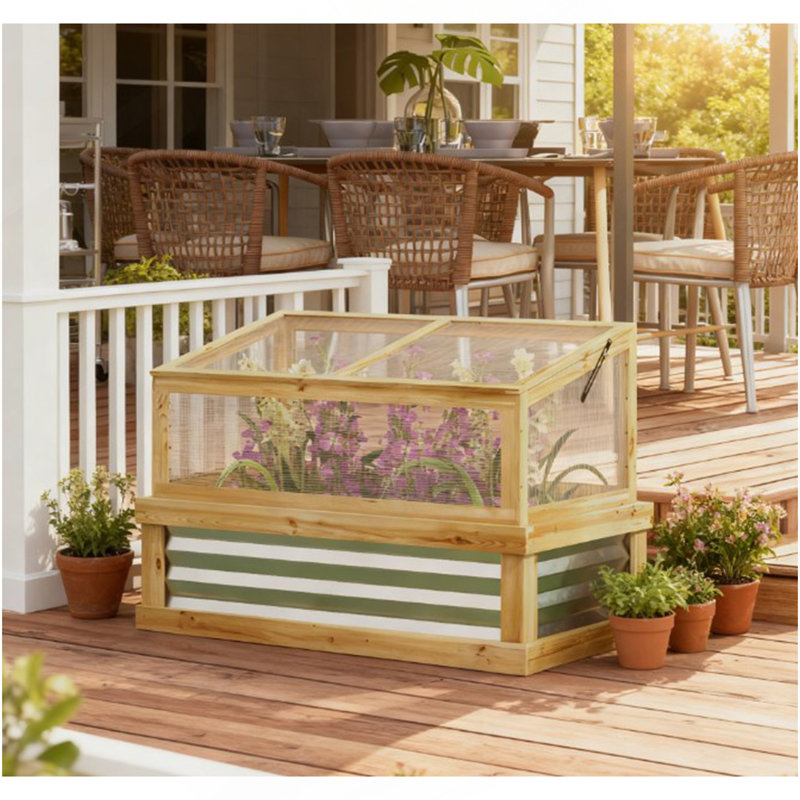 Raised Garden Bed,Wooden Cold Frame Planter With Lean-To Greenhouse,Raised Garden Flower Bed Kit