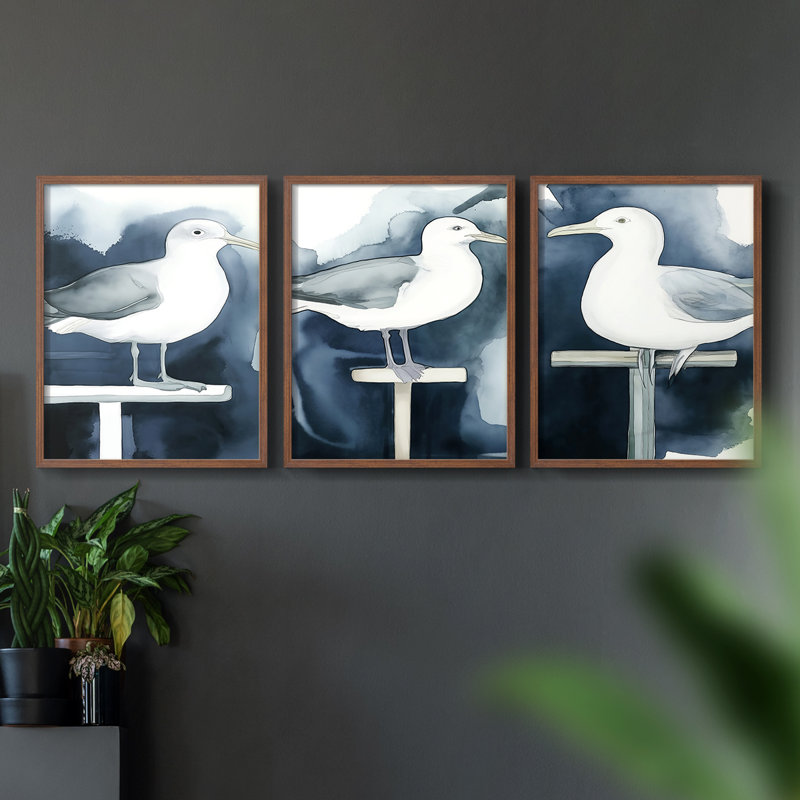 Aviaire, série I - Ensemble de 3 estampes numériques, prêt à accrocher, H 20 po x l 48 po, Noyer