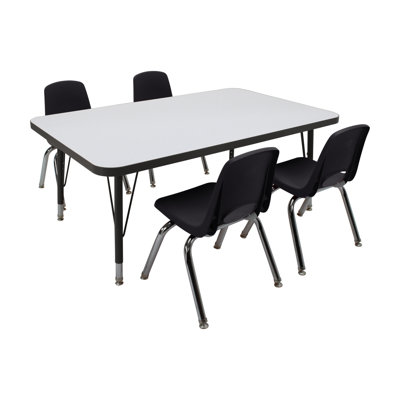 30" x 48" Rectangle Dry-Erase Activity Table with Standard Legs and 12" Stack Chairs with Swivel Glides, 5-Piece Set - Whiteboard/Black
