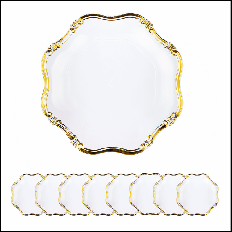 8 Pack Plastic Charger Plate, D13", Gold