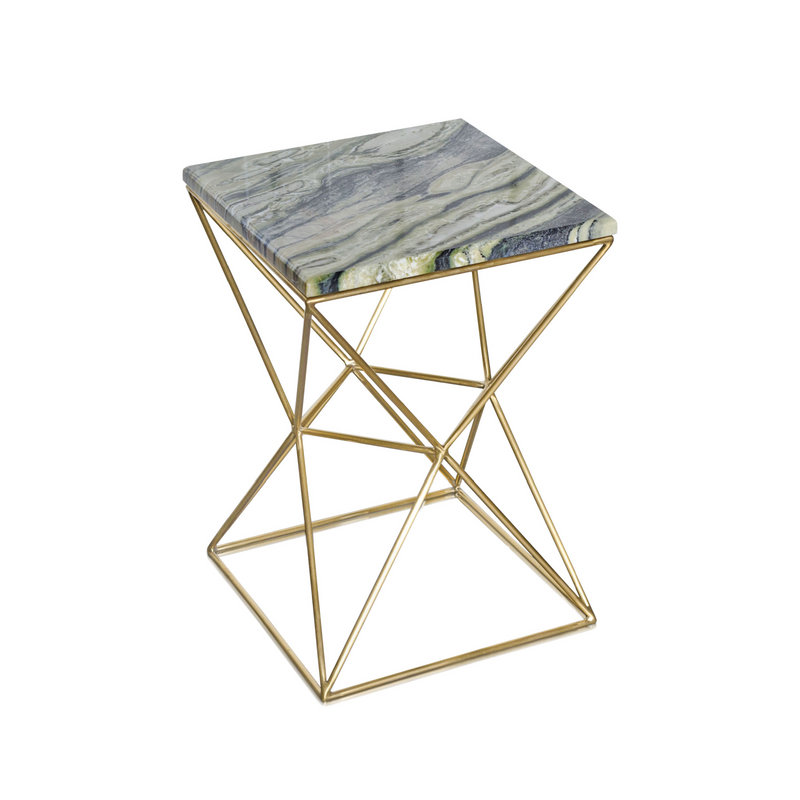 Marble End Table, White/Gold