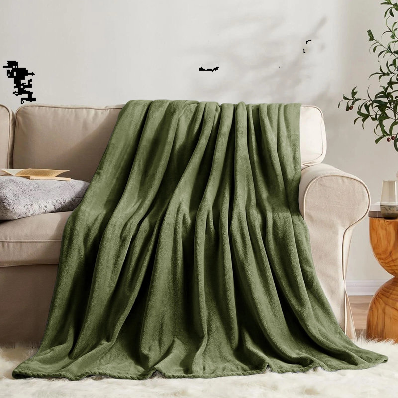 Plain Weave / Muslin Throw Blanket, 200cm W x 240cm L, Green