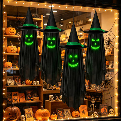 4 Pack Halloween Hanging Decorations Outdoor, Hanging Spooky Ghost with Glowing Face in the Dark, Halloween Decorations Decor Outdoor Outside for Garden, Tree, Porch, Lawn