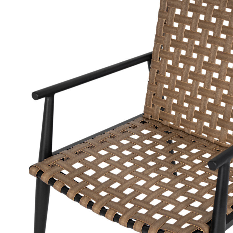 Modern Outdoor Chat Set: 2 PE Rattan Chairs + Black Steel & Tempered Glass Side Table – Durable & Stylish