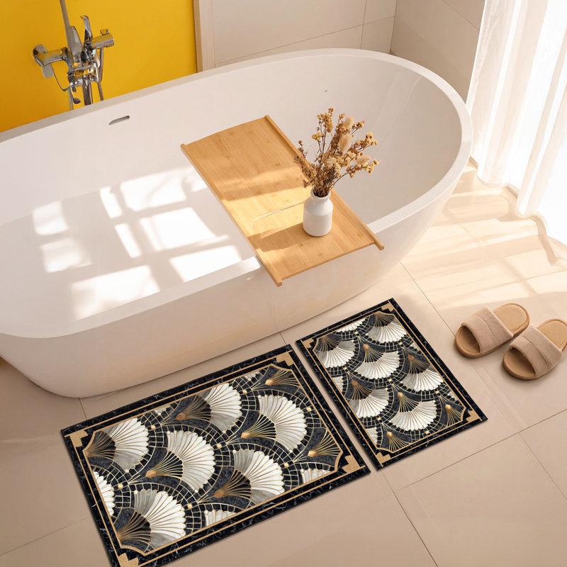 Luxurious Bathmat Set (2 Pieces), Black, 19.7 x 23.6 inches & 23.6 x 39.4 inches | 100% Polyester, 650 g/m² | Non-Slip Underside, Dot Base, Machine Washable | Perfect for Stylish Bathroom Decor & Comfort