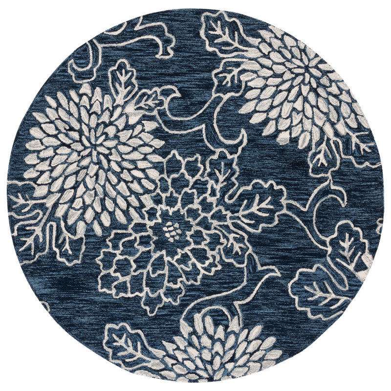 Tapis bleu marine / ivoire Jardin 602, Rond 6 pi