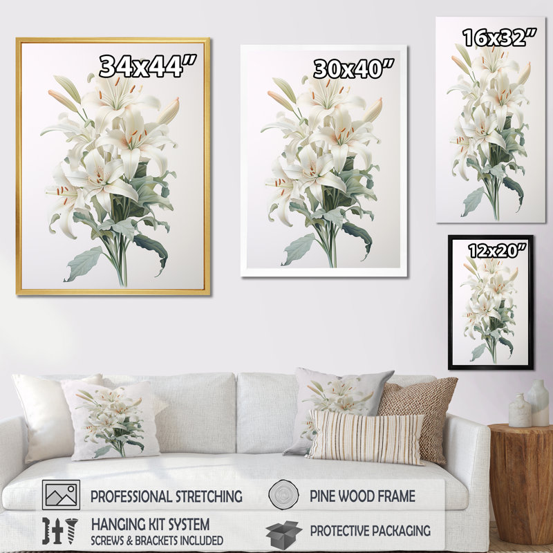 «White Lilies In Bloom Beauty IV» sur toile, Cadre simple noir, H 40 po x l 30 po x P 1,5 po
