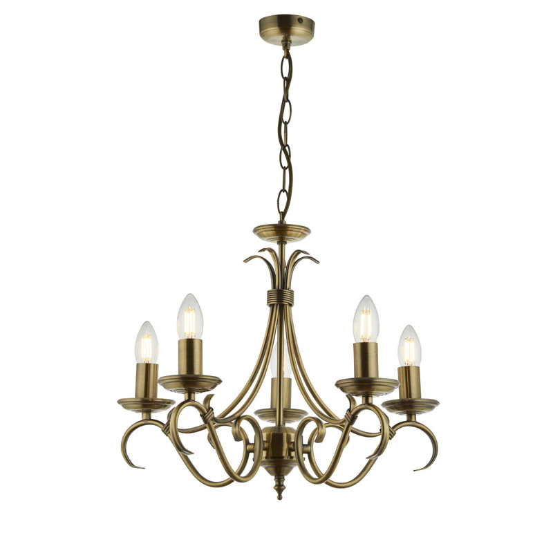 Barney 5 - Light Candle Style Chandelier, Antique Brass
