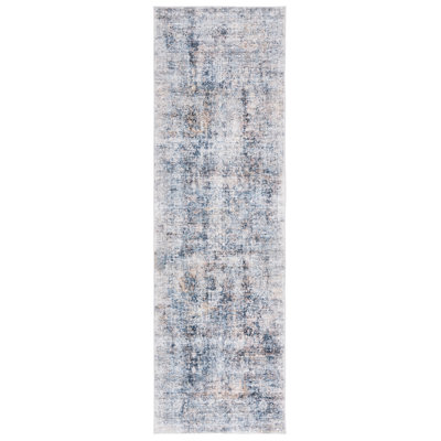 Tapis bleu marine / gris en polyester tissé à la machine Sotira