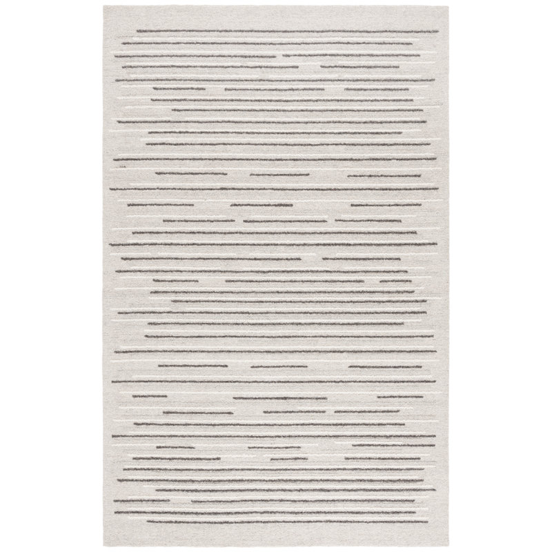 Huriya Ebony Hand Tufted Wool Cotton Striped Rug in Gray/Black, Rectangle 9' x 12'