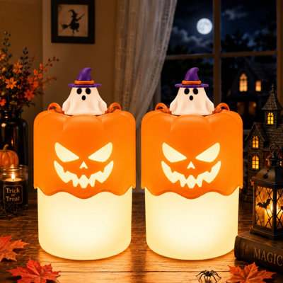 A rechargeable, Collapsible Jack O Lantern pumpkin light uses Battery Operated power and a Lanyard, functioning as an outdoor light-up Halloween pumpkin and party-favor decoration for Halloween parties.