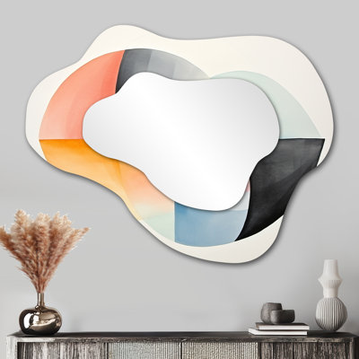 Motif géométrique de couleurs douces II - miroir mural asymétrique géométrique, miroir décoratif nuage noir, impression d'art en métal