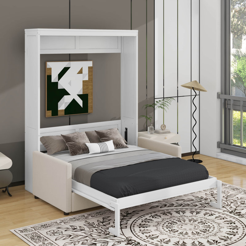 Grand lit escamotable avec coussin, Blanc