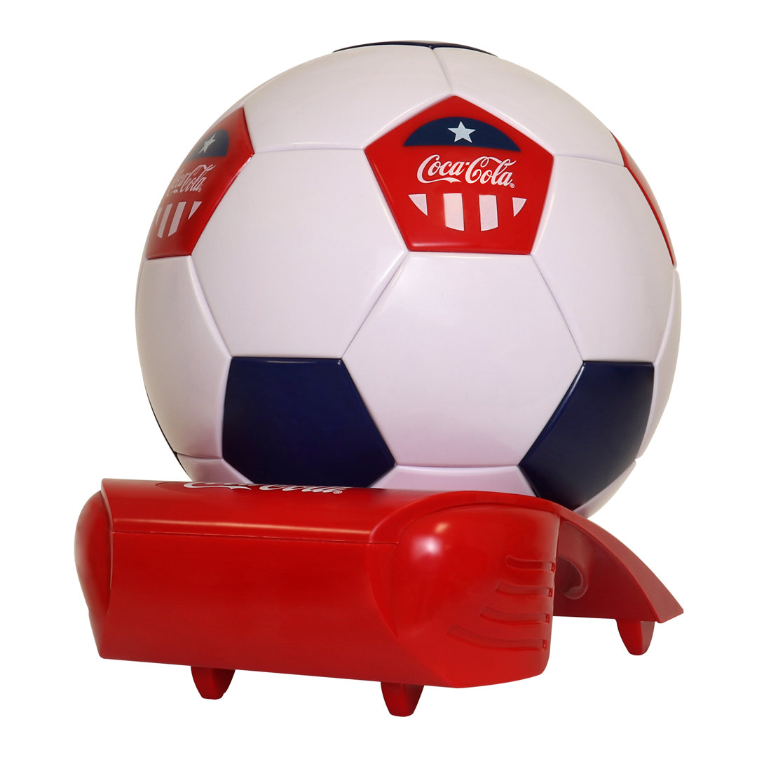 Coca-Cola Soccer Ball Mini Fridge, 5 Can Beverage Cooler White Red Black Coca-Cola