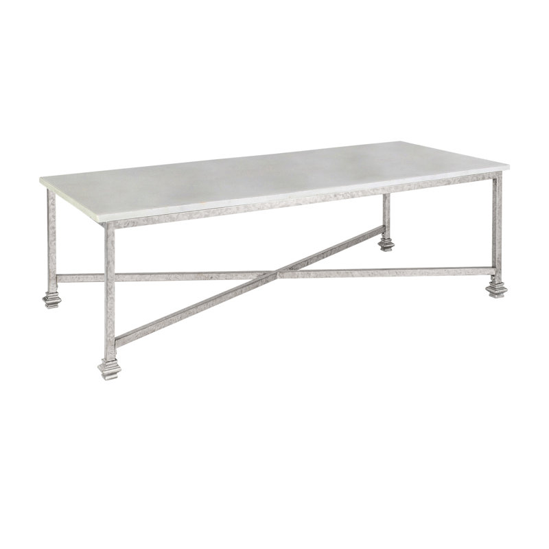 New York 4 Legs Coffee Table,  Silver, 18.5" H x 60" L x 30" W, Carrera Marble