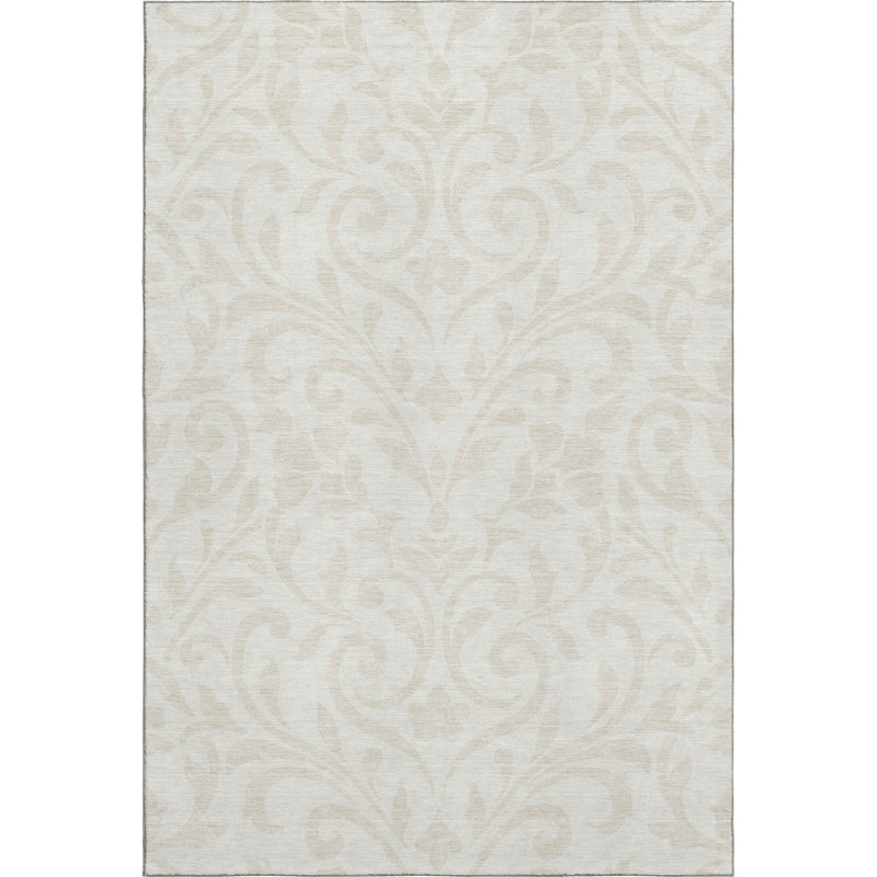 Tapis ivoire Prisco lavable à la machine de qualité supérieure, Rectangle 5 pi x 7 pi 6 po