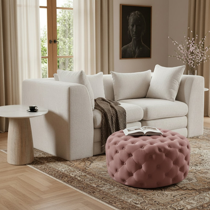 Repose-pieds rond 36 po Plattsburgh, Velours rose