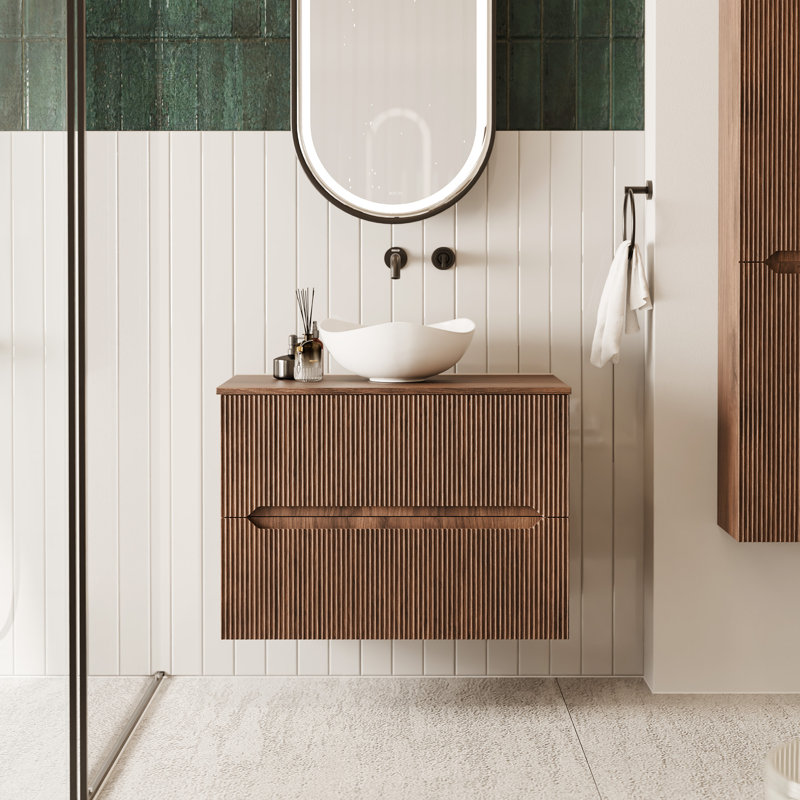 80.2 mm Wall Mounted Bathroom Vanity, Warmia Walnut