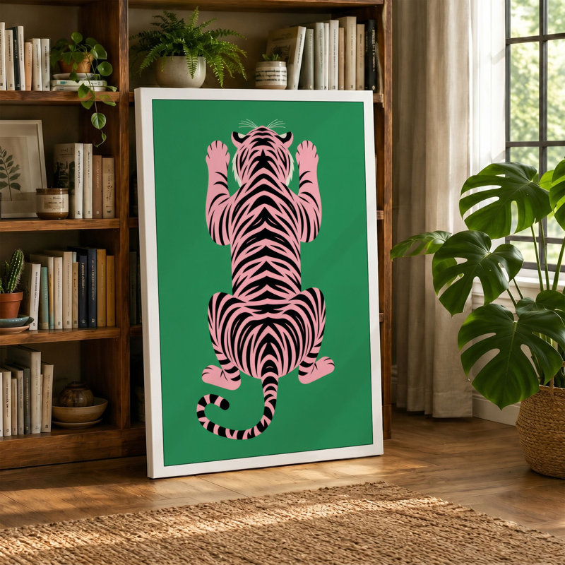 Geometric Tiger Art Deco - Wrapped Canvas, 36x24 - 91.4 x 61.0 cm, Taupe Border