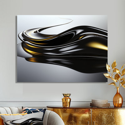 Black Flow Gold Glow  Liquid Ink Abstract Wall Art